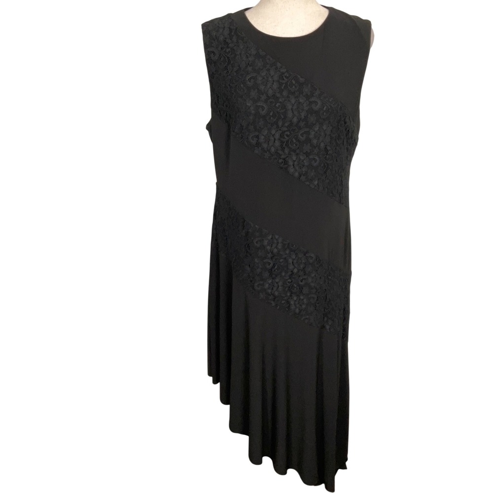 Lauren Ralph Lauren Dress Womens 16 Black Lace Asymmetrical Handkerchief Hem‎